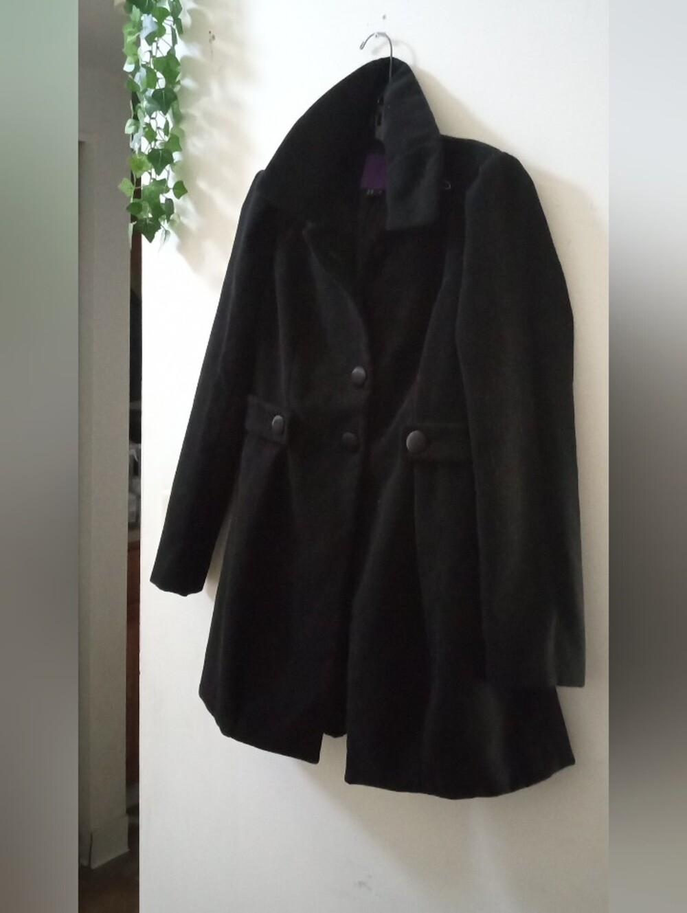 Forever 21 Black Pea Coat with Buttoned Waist Detail